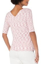 Load image into Gallery viewer, The Darcie Pink and Cream Spacedye Top is a classic tee with a twist that offers comfort sophistication and style. The design of the Darcie by Liverpool includes a double V-neck and half sleeve style. Perfect with almost any bottom of choice, this beauty looks fabulous alone or layered under a jacket.