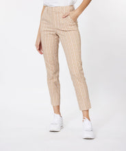 Load image into Gallery viewer, Our Skylar stretch block pants in sand color are simply darling. These pants are designed with side and buttoned back pockets and belt loops, while the block print creates a classic look.