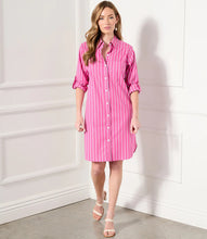 Load image into Gallery viewer, When its warmer weather, sometimes you just want a simple, fashionable and comfortable dress to spend your day in. This versatile button-front dress features cuffed roll-tab sleeves, a shirt pocket, and a comfortable stretchy fit that is perfect for spring/summer weather. Wear it open as a jacket or buttoned as a dress.