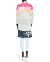 Load image into Gallery viewer, A lovely design in multiple colors, you will receive numerous compliments when you wear our Susana cardigan. A perfect style to dress up or down, you can wear one day with a tee and jeans and dress up the next time with a pair of your favorite pants. Colors- Navy, white, tan, gray, bright pinks and gold. Dark gray buttons. Adorable floral prints. Stand collar neckline. Long sleeves. Hand pockets on the front.
