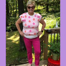 Load image into Gallery viewer, FINAL SALE ANDREA PINK AND FLORAL SHORT SLEEVE SWEATER TOP - THML