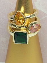 Load image into Gallery viewer, TILLY THREE STACK YELLOW, PINK, GREEN CUBIC ZIRCONIA RING IN GOLD
