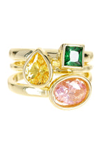 Load image into Gallery viewer, TILLY THREE STACK YELLOW, PINK, GREEN CUBIC ZIRCONIA RING IN GOLD
