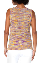 Load image into Gallery viewer, Our Quincy sleeveless sweater is lovely addition to any wardrobe. An excellent style to have on hand for every season, this gorgeous space dye sweater looks wonderful on its own or layered under your favorite jacket or cardigan. Speaking of cardigan, pair our Quincy with our matching CALLIE OPEN FRONT CARDIGAN IN GOLD, PURPLE AND TURQUOISE SPACE DYE for the perfect fashionista look! Color- Space dye; gold, purple, turquoise and white. Sleeveless. V-neck. Hi-low hem.