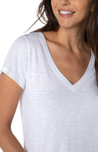 Load image into Gallery viewer, A white classic V-neck tee is a must have, basic piece that needs to be in every wardrobe. There's nothing better than our sim fit tee in cotton modal blend making this the perfect layering piece. Color- White. V-Neck. Short Sleeve. Slub knit Slim fit.