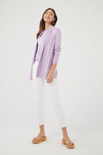 Load image into Gallery viewer, A must have style to include in your wardrobe, this fabulous wild pansy colored cardigan is a year-round staple. Pair with our matching short sleeve top in the same color- Shana Short Sleeve Lightweight Sweater for a perfect look. Color- Wild Pansy; lilac. Long sleeve. Open front.