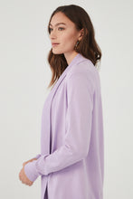 Load image into Gallery viewer, A must have style to include in your wardrobe, this fabulous wild pansy colored cardigan is a year-round staple. Pair with our matching short sleeve top in the same color- Shana Short Sleeve Lightweight Sweater for a perfect look. Color- Wild Pansy; lilac. Long sleeve. Open front.