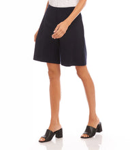 Load image into Gallery viewer, Stay cool and stylish with the Nathalie Navy A-Line Shorts by Karen Kane. Designed with a flattering A-line shape, these shorts offer a comfortable, pull-on fit with an elasticized waistband for effortless wear. Crafted from double stretch twill, they provide both flexibility and structure, making them perfect for warm-weather outings.
