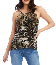 Load image into Gallery viewer, Constructed from georgette fabric, this stylish top is adorned with an animal print and boasts a halter neckline, sleeveless design, spaghetti straps, and a loose fit. This versatile piece is sure to add a fashionable touch to any outfit, from jeans to skirts, and is perfect for layering beneath a jacket.

