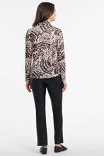 Load image into Gallery viewer, This pop-over mesh turtleneck features a relaxed fit, along with long set-in sleeves. It is crafted from a two-layered fabric for the ideal amount of warmth, comfort, and fashionable style yet, is light enough to wear under your favorite jacket.   Color - Sierra; Black, brown and tan. Animal print. Turtleneck. Lightweight. Double layered. Mesh fabric.
