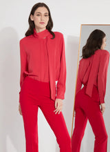 Load image into Gallery viewer, The Ankle Elysse, with its shorter 27.5-inch inseam, is an ideal fit-and-flare pant for shorter women. Crafted from 4-way stretch Ponte fabric, it gracefully contours the hips and thighs, then flares at the leg. Featuring a concealed patented waistband and front pintucks, its stunning deep red hue is sure to make a statement.
