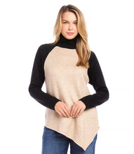 Load image into Gallery viewer, This Asymmetric Turtleneck Top is made from double brushed sweater knit material, guaranteeing ultimate comfort and warmth. Its color block design adds a touch of style to its functionality.
