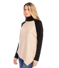 Load image into Gallery viewer, This Asymmetric Turtleneck Top is made from double brushed sweater knit material, guaranteeing ultimate comfort and warmth. Its color block design adds a touch of style to its functionality.
