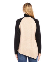 Load image into Gallery viewer, This Asymmetric Turtleneck Top is made from double brushed sweater knit material, guaranteeing ultimate comfort and warmth. Its color block design adds a touch of style to its functionality.
