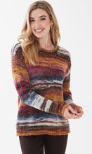 Load image into Gallery viewer, Striking autumn colors come together to create visually beautiful sweater.  Our Ariana offers a luxurious, plush feel that will keep you cozy warm when there is a chill in the air. This modern sweater matches perfectly with your favorite leggings, jeans, or go-to trousers. Colors- White, black, blues, orange, burgundy. Ultra soft and cozy. Crew neckline. Drop shoulder.
