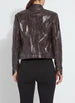 Load image into Gallery viewer, This fitted true-to-size moto jacket, crafted from 4-way stretch Patent Foil Vegan Leather, features an engineered Liquid Mocha Snake pattern, patch pockets, and chunky gunmetal zippers. This exceptionally beautiful jacket boasts a striking appearance that is certain to garner compliments.
