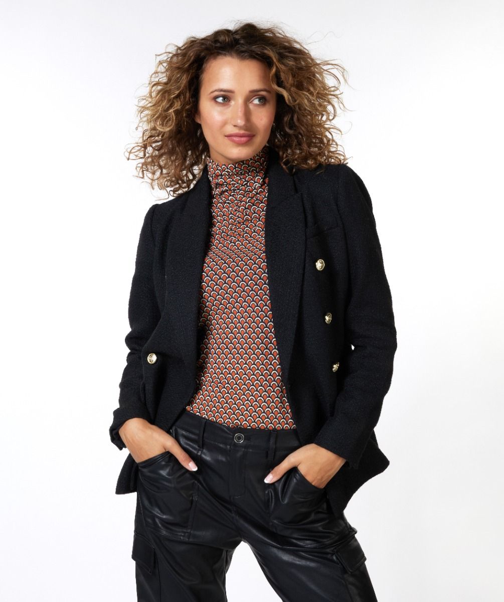 Final Sale Beda Black Boucle Blazer with Gold Buttons - EsQualo Style F2317520