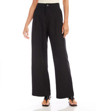 Load image into Gallery viewer, Update your wardrobe with these versatile pants that combine fashion and functionality. The high-waisted design and pleats not only enhance your silhouette, but also offer a contemporary and flattering fit - perfect for any occasion. Color - Black. Full Length. Wide leg. Lined. Front Pleat. Inseam-29 1/2 inches.
