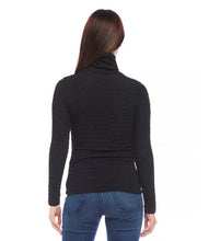 Load image into Gallery viewer, This top is made from a cozy and flexible bubble-textured knit fabric, ideal for everyday wear. The turtleneck design brings an element of elegance to any ensemble.
