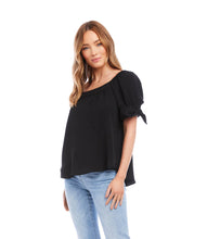 Load image into Gallery viewer, Our Bree top is an absolutely charming style, featuring a trend-right square neckline and billowy sleeves detailed with darling ties. A perfect complement to any bottom, you can easily transition from day to evening with this feminine top. Color- Black. Puff sleeve with ties. Square neck. Relaxed fit.
