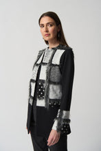 Load image into Gallery viewer, Berkely Black and Grey Abstract Patchwork and Faux Fur Cardigan- Joseph Ribkoff Style 233062
