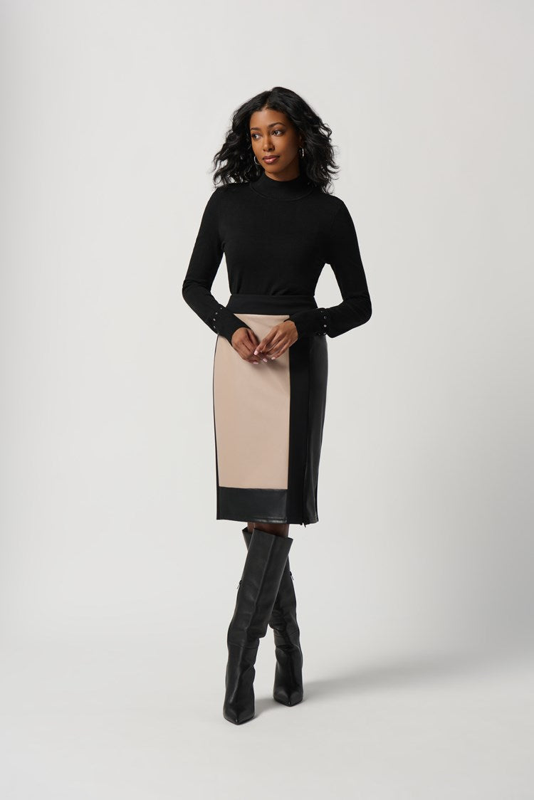 Bardot Black and Latte Heavy Knit and Faux Leather Pencil Skirt- Joseph Ribkoff Style 234164