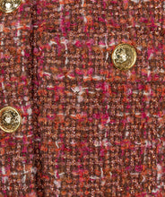 Load image into Gallery viewer, Discover a dazzling element in this eye-catching jacket, boasting captivating colors. Introducing the multicolor boucle blazer from EsQualo, featuring shimmering bronze lurex and various yarns, accented with classy gold buttons. Achieve effortless style with the versatile and chic blazer infused with a multicolor boucle fabric for a unique texture and visual appeal. The shorter silhouette makes it ideal for complementing a range of looks.
