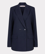 Load image into Gallery viewer, Navy pinstripe blazer against a light gray background.
