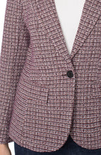 Load image into Gallery viewer, Close-up of a textured blazer with a button on a plain background.
