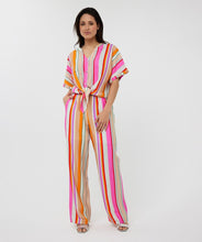 Load image into Gallery viewer, The EsQualo Birit Blouse Knot Striped is a stylish and versatile top designed for effortless elegance. It features a classic striped pattern, a flattering V-neckline, and a trendy front knot detail that adds a modern touch. Pairs effortlessly with jeans, shorts, skirts, or tailored trousers for a chic ensemble.
