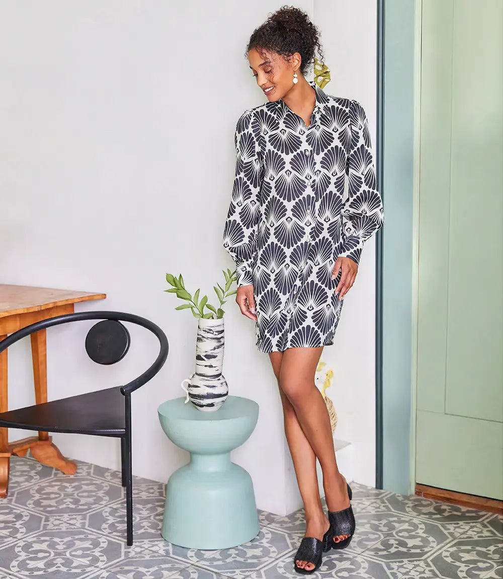 Bryce Blouson Sleeve Linen Shirtdress
