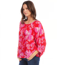 Load image into Gallery viewer, This top features blouson sleeves that add a playful element of movement, exuding a sense of effortless sophistication. Crafted from soft, comfortable viscose fabric, the delicate floral print adds a touch of romantic allure, making it an ideal choice for adding a pop of color to any outfit.
