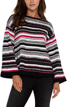 Load image into Gallery viewer, This stylish sweater seamlessly blends timeless elegance with modern flair, featuring a boat neckline that highlights the collarbone and elongates the neck. The captivating striped design and subtle hints of Ruby add a touch of refinement, making it perfect for both casual outings and refined occasions.
