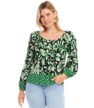 Load image into Gallery viewer, Celebrate the enduring beauty of florals in a piece that&#39;s as versatile as it is enchanting. Peasant sleeves, luxuriously soft fabric, and a light stretch fit help to transition this top from day to night ensuring you are always looking your best.
