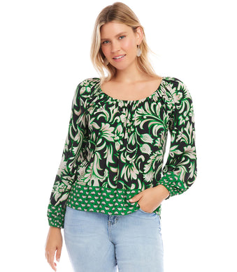 Celebrate the enduring beauty of florals in a piece that's as versatile as it is enchanting. Peasant sleeves, luxuriously soft fabric, and a light stretch fit help to transition this top from day to night ensuring you are always looking your best.