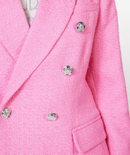 Load image into Gallery viewer, This amazing boucle blazer in pink is absolutely stunning in person.  Sophisticated and charming, our Pandora blazer is a Chanel inspired design with decorative buttons that provide a rich look.  Dress up or wear with denim, this blazer will elevate any look.
