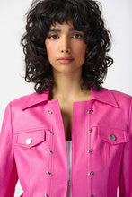 Load image into Gallery viewer, Faithy Foiled Suede Jacket with Metal Trims in Bright Pink - Joseph Ribkoff Style 241911
