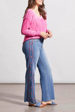 Load image into Gallery viewer, Enhance your fashion with a playful touch thanks to the embroidered side panels on these Brooke Hugging Wide Leg Jeans. Enjoy the flattering high-rise waistband, designed with a hugging fit and tummy tuck panel to enhance your curves.
