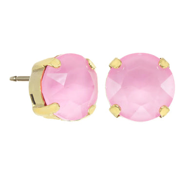 Trentley Bubblegum Stud Earrings are a fashionable choice for adding a bit of sparkle to your look. Crafted from antique gold-plated brass for a timeless finish, these earrings feature 10mm crystals for added shine. Hypoallergenic and made in Canada, these delightful pieces make for an exquisite addition to any wardrobe.  Color- Gold and pink. Stud design. Premium crystals. Hypoallergenic. Antique gold plating over brass. Diameter- 10mm.