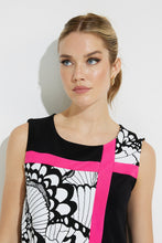 Load image into Gallery viewer, The Bridget butterfly print shift dress is absolutely gorgeous in every way.  With its figure flattering design, abstract butterfly print and color block detailing, you are sure to receive compliments when you style this beauty.  Color- Black, white, pink. Colorblock. Abstract butterfly print. No pockets. Zipper. Not lined.
