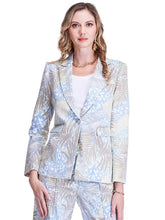 Load image into Gallery viewer, Woman wearing a floral suit on a white background.
