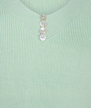 Load image into Gallery viewer, The Chia Camisole with Buttons in Pistachio Color - EsQualo is a versatile and stylish singlet with charming buttons, a flattering v-neckline, and wide straps. Layer it with a cardigan or jacket for cooler days, or wear it on its own for warmer days. It also pairs perfectly with our Pietta Pastel Green Blazer Linen Look - EsQualo SP2410008, making it a must-have addition to any wardrobe.
