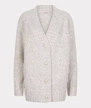 Load image into Gallery viewer, Light sand cardigan with pearl buttons and feathers against a white background.
