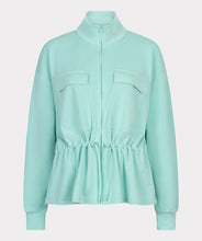 Load image into Gallery viewer, Mint green cardigan on a light gray background.
