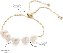 Load image into Gallery viewer, Perfect for any wrist, this timeless bracelet showcases an adjustable design embellished with freshwater pearls. A versatile piece suitable for any occasion.
