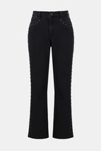Load image into Gallery viewer, Dark grey studded jeans against a white background.
