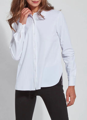 The Connie Slim Button Down boasts a slimmer fit with a curved, hip-length hem that extends longer in the back than the front. Made from travel-friendly, wrinkle-resistant Microfiber, this top pairs seamlessly with bootcut jeans, sandals, and a vegan suede jacket.