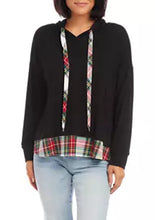 Load image into Gallery viewer, Discover the fun aesthetic of plaid with the Catalina Hoodie top. This fabulous top includes multi-colored plaid print on the hem and drawstrings. Made of French Terry fabric, this hoodie presents a stylish option for casual occasions.
