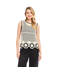 Load image into Gallery viewer, Final Sale Celine Crochet Flower Detail Sweater Tank in Natural with Black - Karen Kane 2L89112
