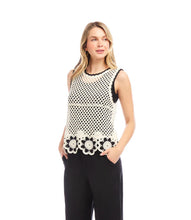 Load image into Gallery viewer, Final Sale Celine Crochet Flower Detail Sweater Tank in Natural with Black - Karen Kane 2L89112

